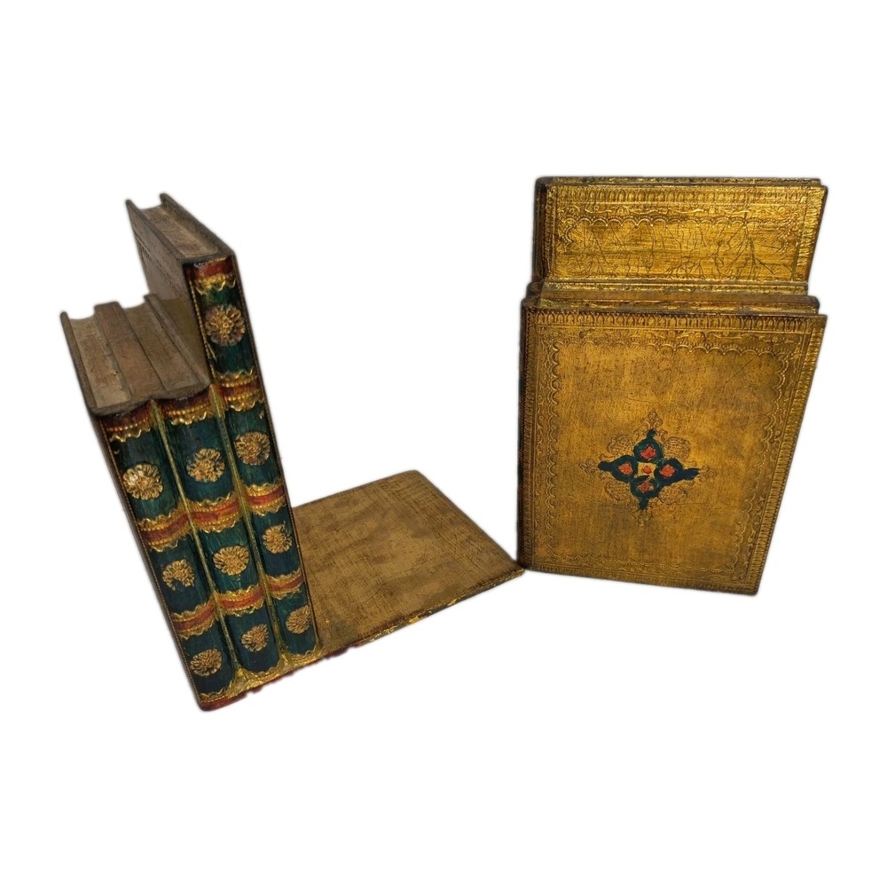 Vintage 1960s Florentia Giltwood Stacked Book Bookends, Made in Italy (Pair)...
